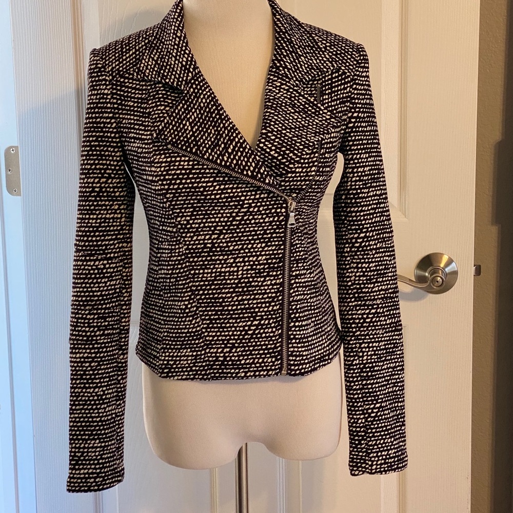Stretchy Black and White Moto Jacket - NWOT